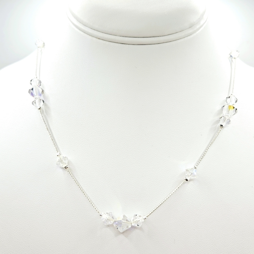 Clear Beaded Silver Necklace NWT